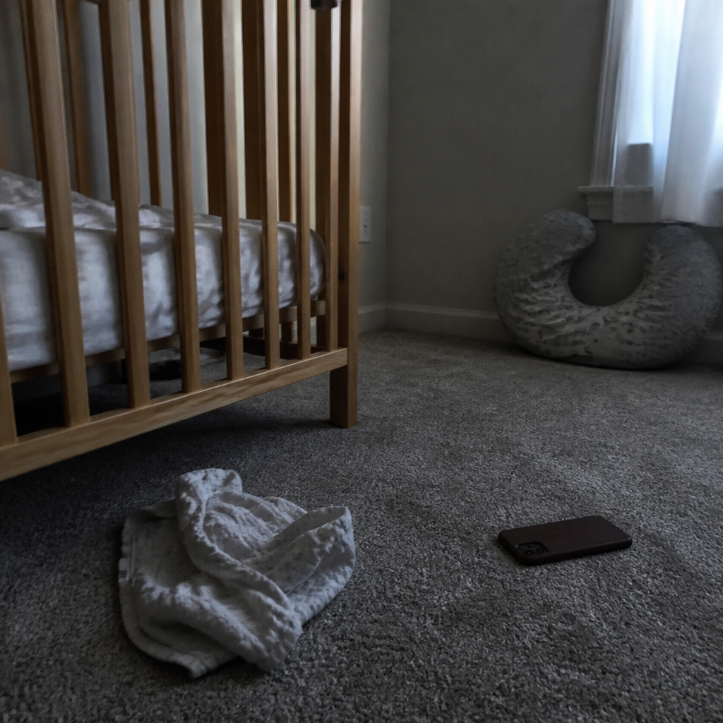 A baby nursery floor in pale morning light